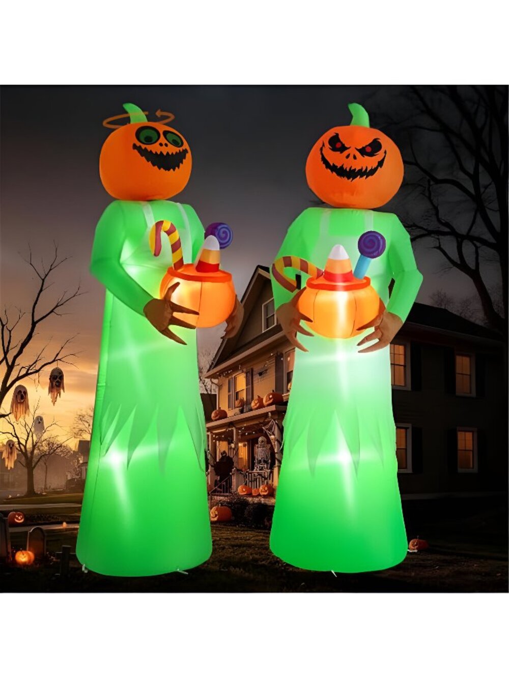 10FT Animated Halloween Inflatable with Rotating Pumpkin Head